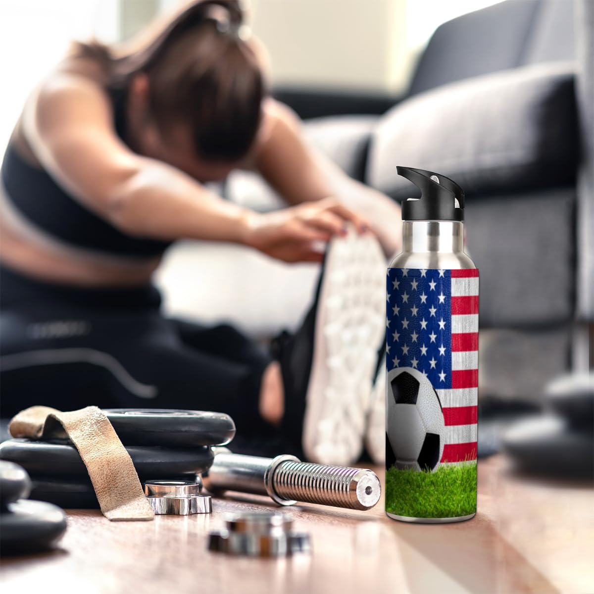 Zuckerschädel Trinkflasche Mit Amerikanischer Flagge – 600 Ml/1 L, Edelstahl Doppelwandig, BPA-frei, Mit Strohhalm