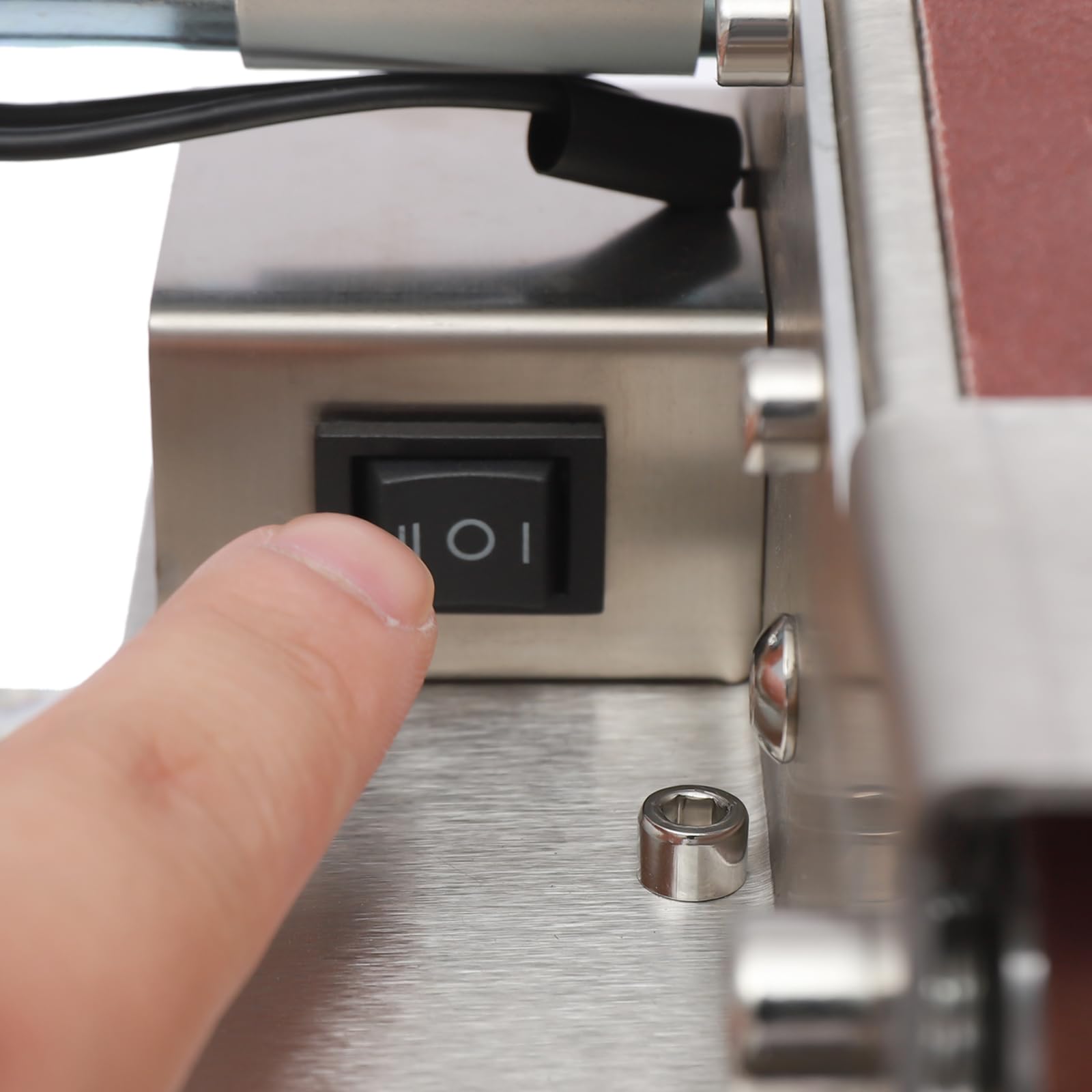 Mini elektryczna szlifierka taśmowa – szlifierka taśmowa, 7-stopniowa regulacja, szlifierka stołowa, pasek, polerka DIY, stal nierdzewna 304, do szlifowania noży, obróbki drewna (model 2)
