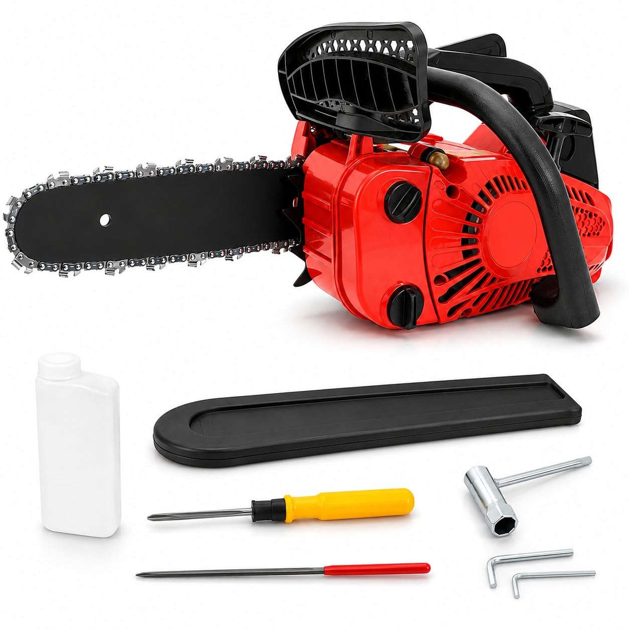 Motosega a Scoppio 25,4CC 900W Barra 25 cm per Potatura Motore 2 Tempi Catena 3/8" Lubrificazione Automatica Sistema Antivibrazione Ideale per Taglio Legna, Rami e Giardinaggio