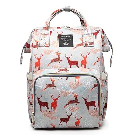 Starte Deer Cartoon Diaper Bag for Mom/Dad,Waterproof Travel Backpack,Spacious Tote Shoulder Bag Organizer,Grey