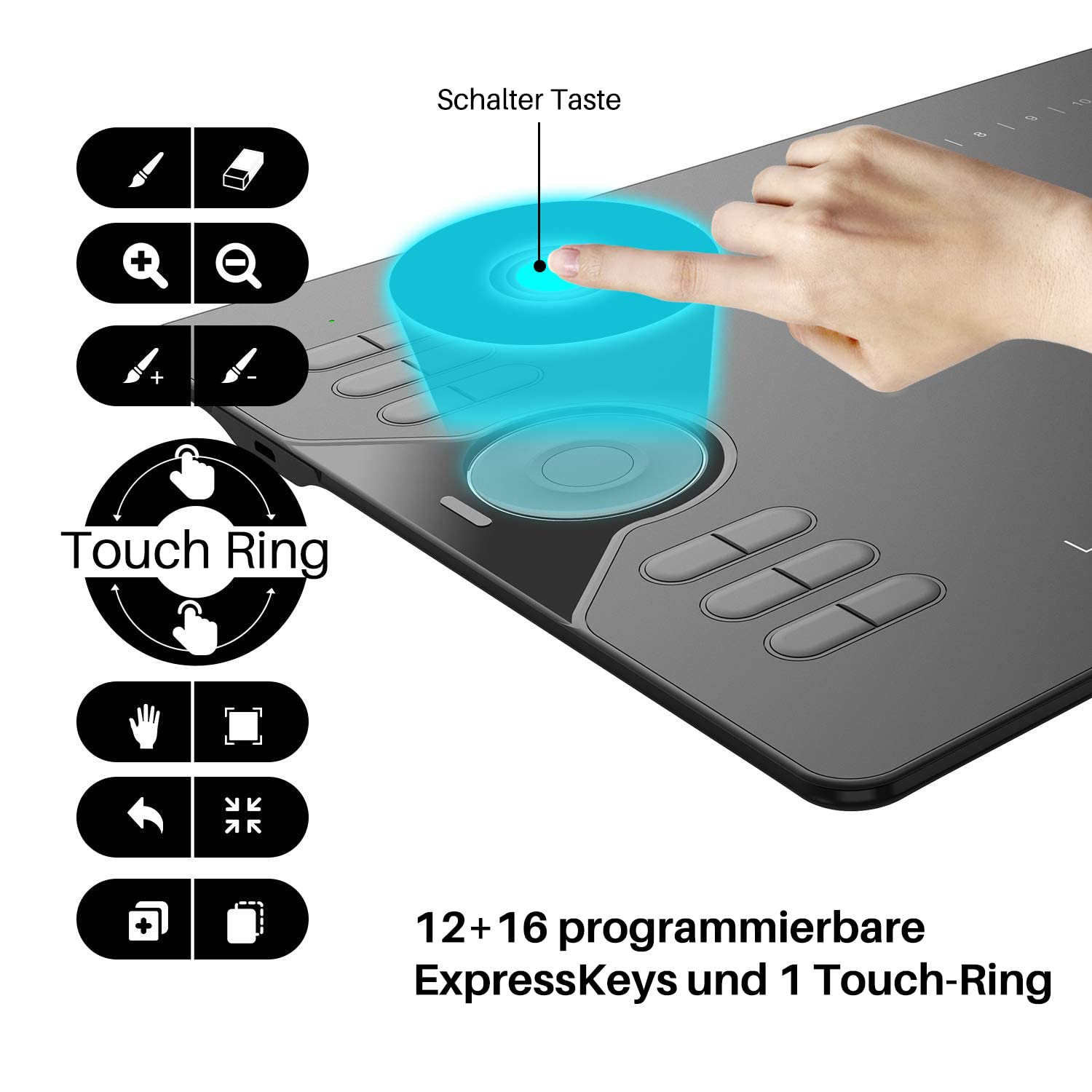 HUION HS610 Grafiktablett, 12+16 Tasten | 8192 Stufen, ±60° Neigung, 5080LPI, Für Windows Mac Android, Home-Office