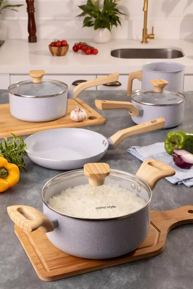 Mimo Style, Conjunto de Panelas Antiaderente com Tampa e Cabo Soft touch Pratic Cook 6 Peças – Grafite