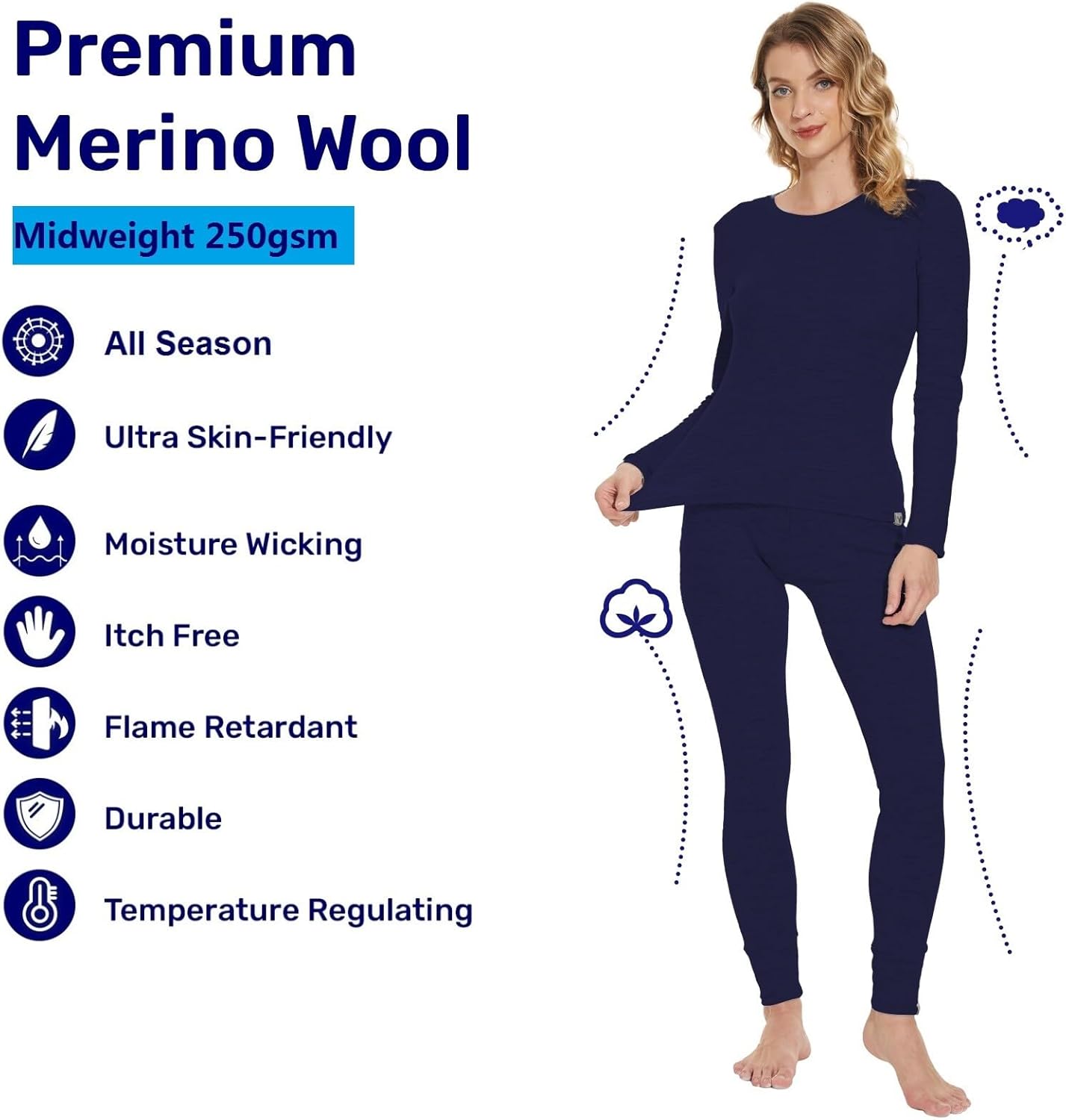MERINNOVATION Merino Wool Base Layer Women - 100% Merino Wool Shirts for Women Lite - Midweight Long Sleeve Thermal Tops - Image 2