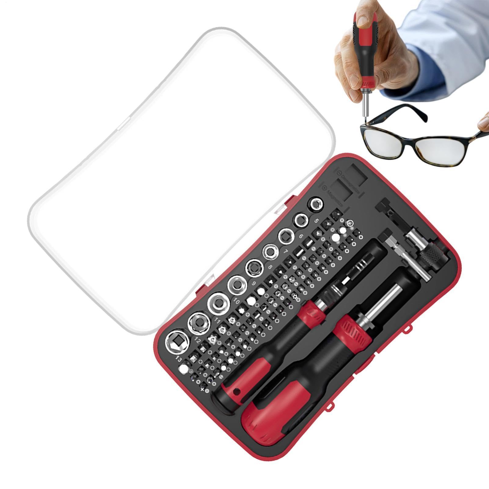 Set Cacciavite a Cricchetto Kit Riparazione 77-in-1 a Doppia Apertura | Cacciavite Multi Punta per Meccanici Tecnici Idraulici Falegnami Elettricisti Casa Officina Elettronica
