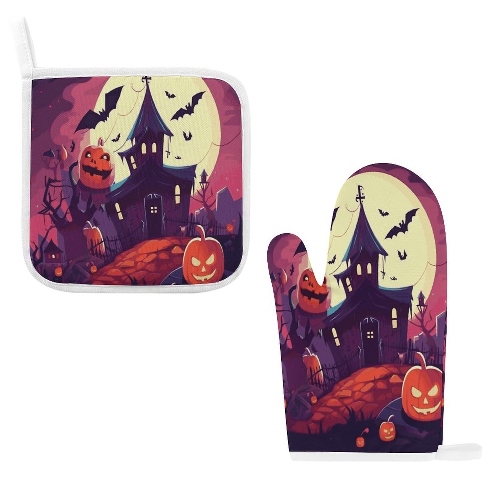 Btcowzrv Style Happy Halloween Oven Mitts And Pot Holders 2Pcs Set