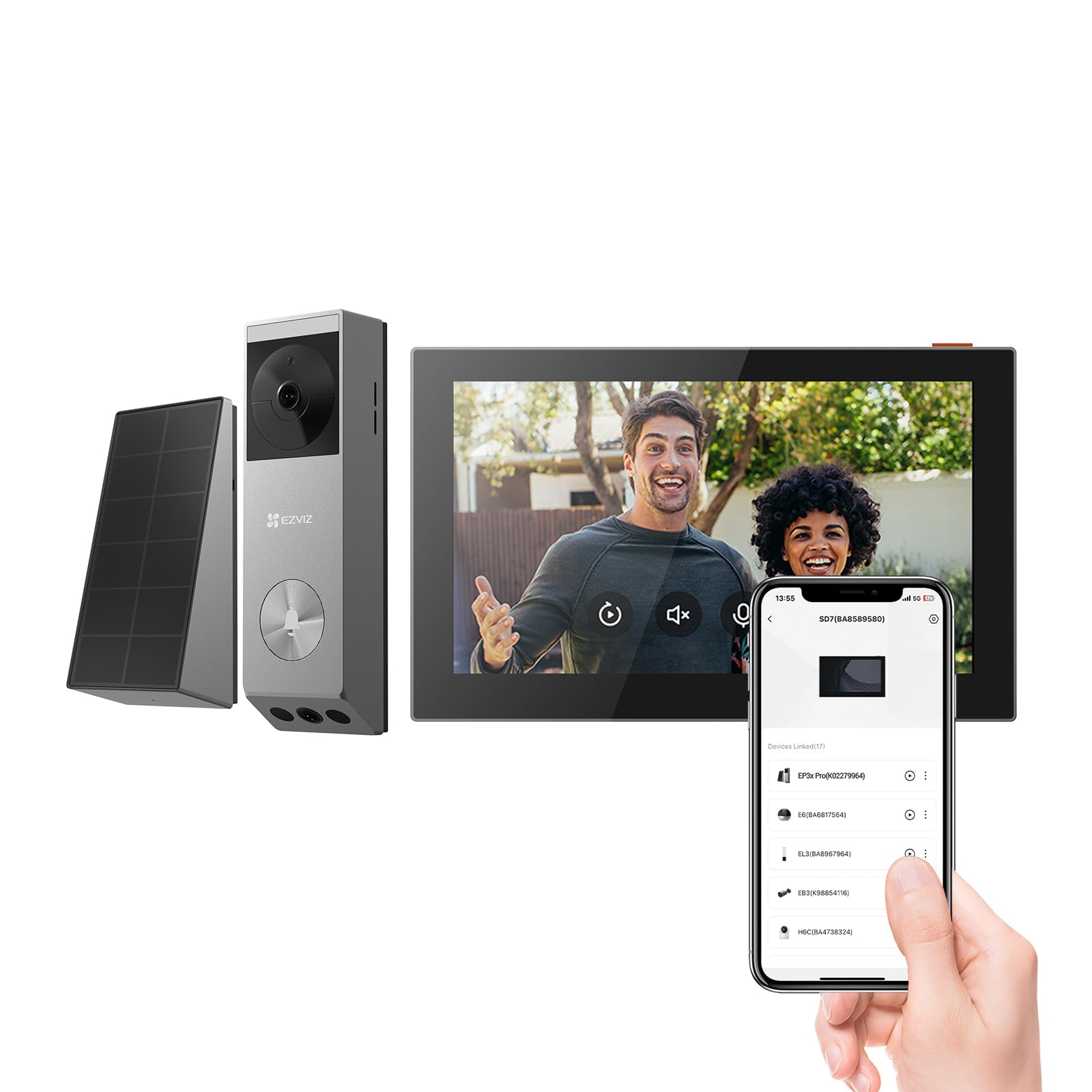 EZVIZ EP3x Sonnette sans Fil avec SD7, 2K vidéo Doorbell avec Double Objectif, détection de Personnes/Paquet, Vision Nocturne en Couleur, changeur de Voix, 32 Go eMMC intégré
