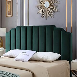 24KF Jade Velvet Tufted King Upholstered Headboard, Modern Vertical Channel Design California King Headboard with Stepped Silhouette Top Edge,Jade