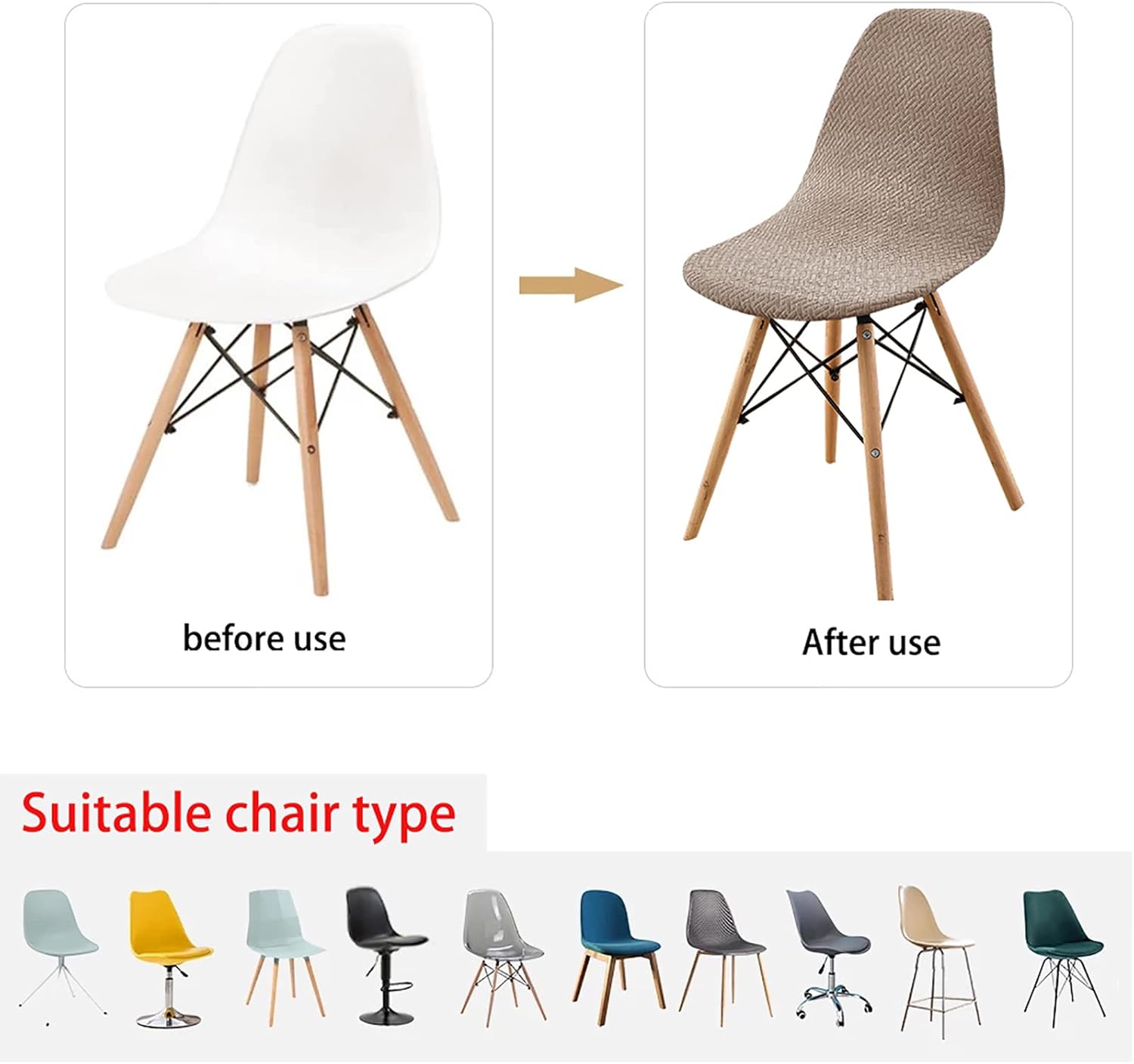 HAOYONG Waterproof Shell Chair Covers,Jacquard Dining Room Chair Slipcover Set of 4 Mid Century Modern Dining Chair Covers Stretchable Slipcovers for Kitchen, Office and Living Room