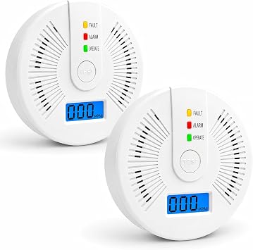 2-Pack Carbon Monoxide Detector, CO Alarm with LCD Display,CO Detector Monitor with 85 dB Audible Visual Alarm for Home Safety,Replaceable Batteries Powered