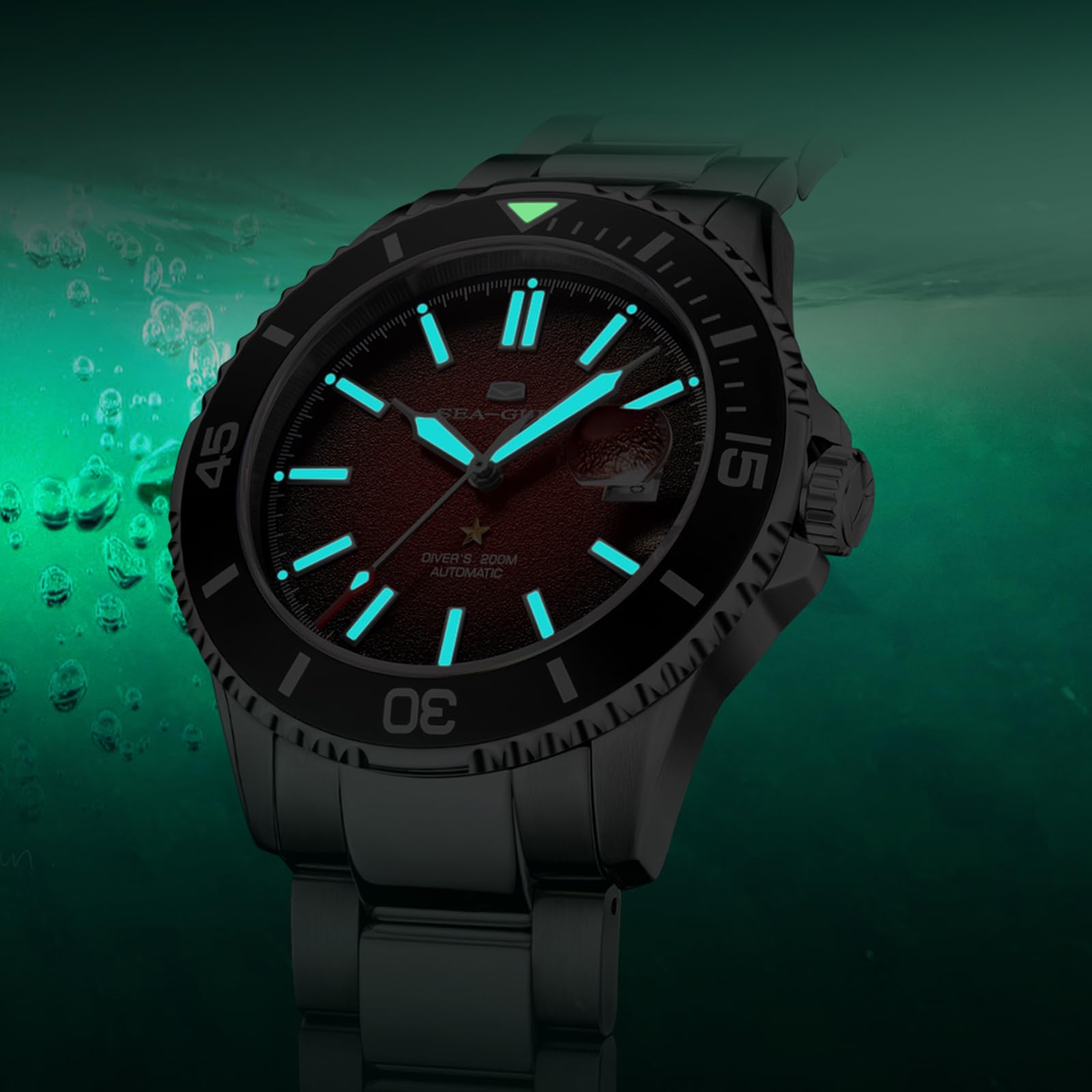 SEA-GULL Seagull 816.523 - Reloj automático para hombre, correa de acero inoxidable, resistente al agua, mecánico, con calendario, luminoso, para negocios, casual, buceo, para hombre