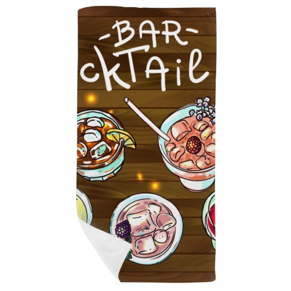 Serviette de bain doux absorbante motif bar cocktails 35x70cm