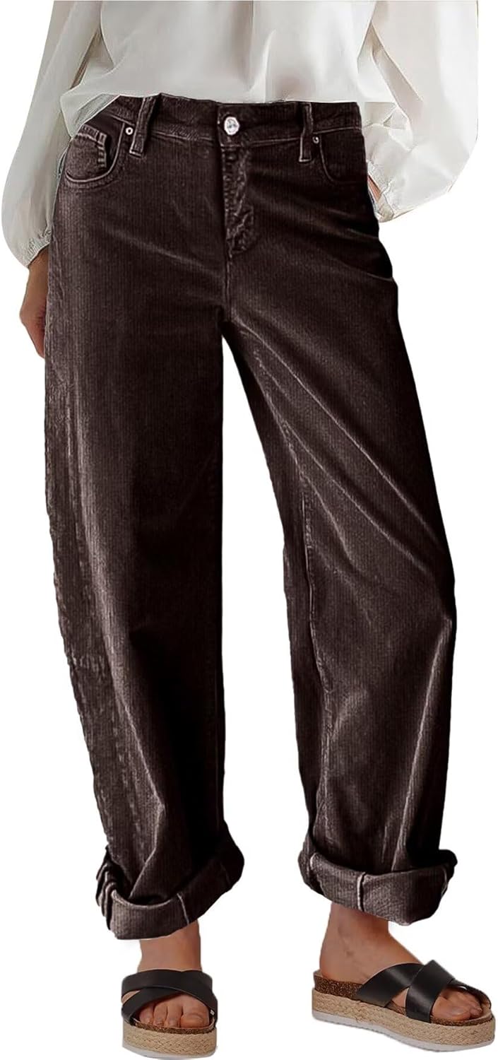 Flamingals Wide Leg Jeans for Women Mid Waist Baggy Stitch Decor Denim Washed Pants Without Belt