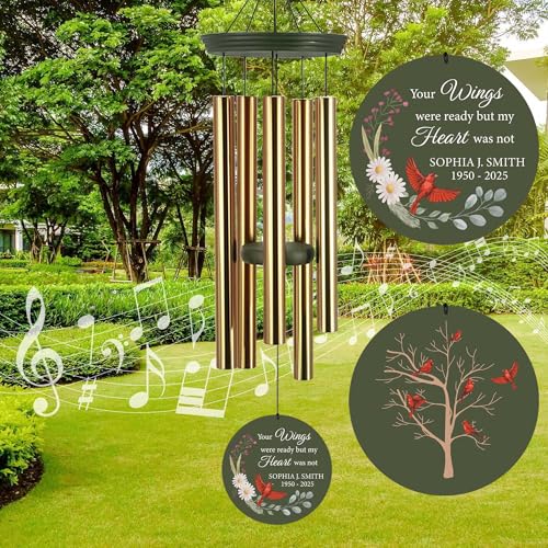 Image of ASTARIN Personalized Large Deep Tone Cardinal Wind Chimes, Customized Memorial Gifts for Loss of Lover /Sister /Friend, Sympathy Gift Wind Chime for Condolences Remembrance(Produced in Texas)