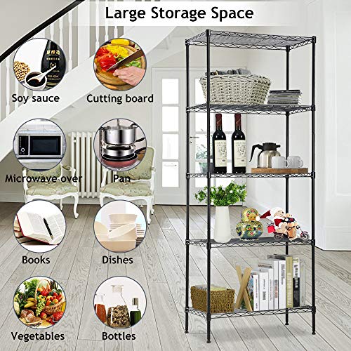Wire Shelving Unit, Nsf 5-Tier Layer Shelf Utility Steel Commercial Grade Storage Shelves 24"L X 14"W X 60"H Heavy Duty Metal Shelves Organizer Rack With Leveling Feet For Kitchen Office Garage, Black #TOP4