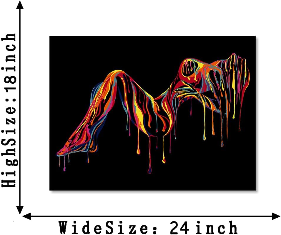 Abstract Sexy Woman Shower Painting on Canvas Wall Art Nude Modern Colorful Prints Home Decor for Living Room Bedroom Hotel Bar Toilet, Framed 18” x 24''