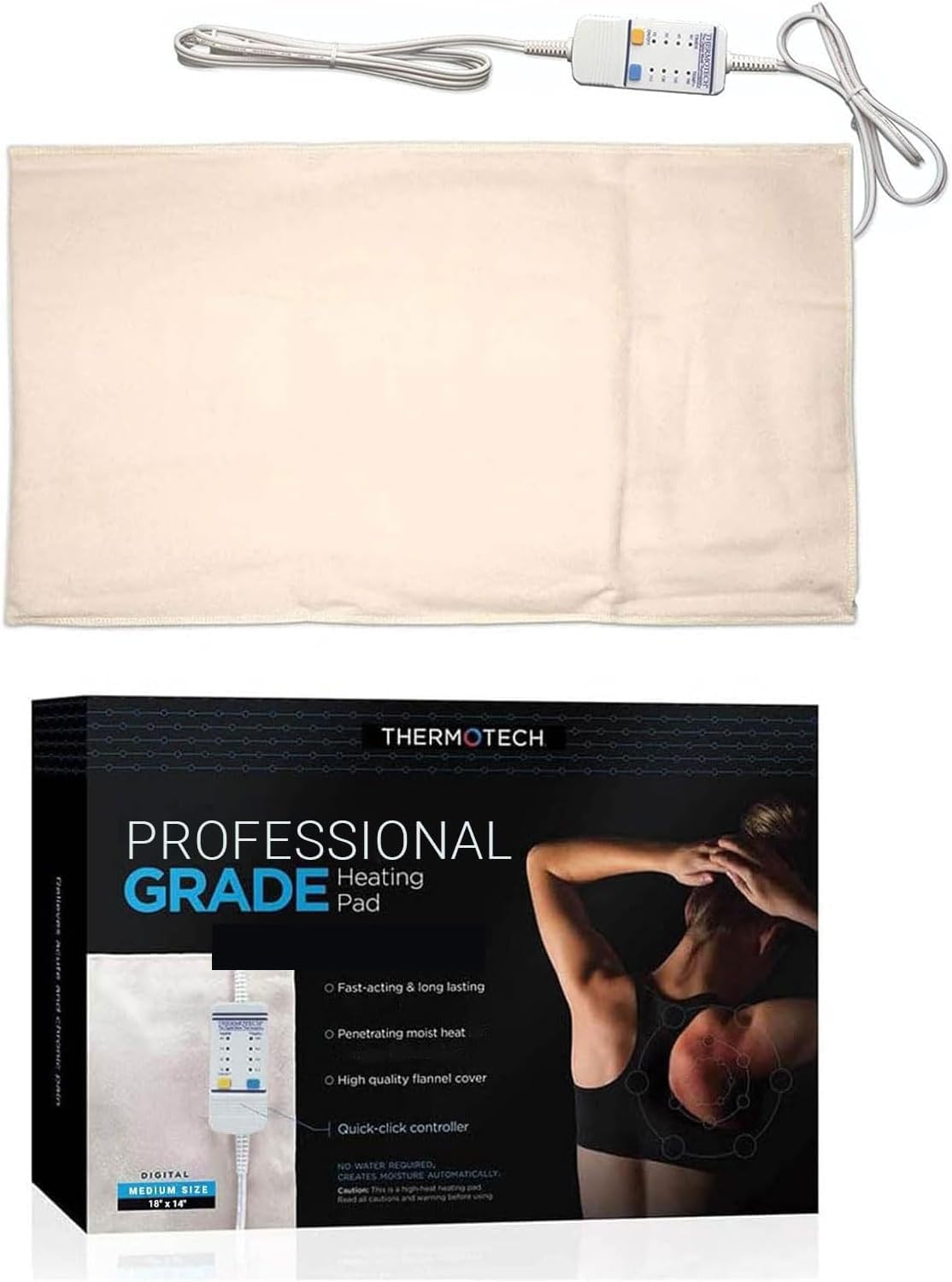 Professional Grade Heating Pad with Automatic Moist Heat by Thermotech, High-Heat Heating pad for Deep Penetrating Heat - 2nd Gen Version (Medium Digital - 18" by 14")