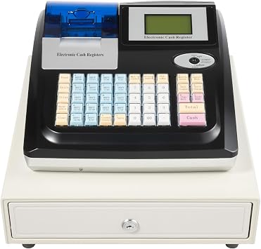 Cash Register 48 Keys Electronic Cash Register with LCM Screen & LED Display 8 Digital LED Cash Register Commercial Cash Register Printer for Grocery Stores, Convenience Stores Black