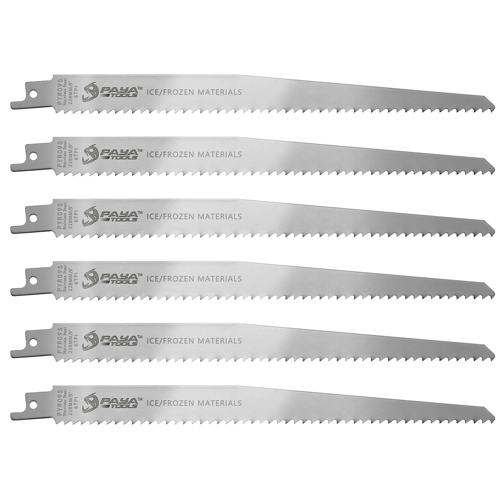 PAYA PYR09S - Hojas de sierra de sable (6 unidades, 230 mm, corte electrónico, accesorios de acero inoxidable, para cortar carne congelada, huesos, alimentos