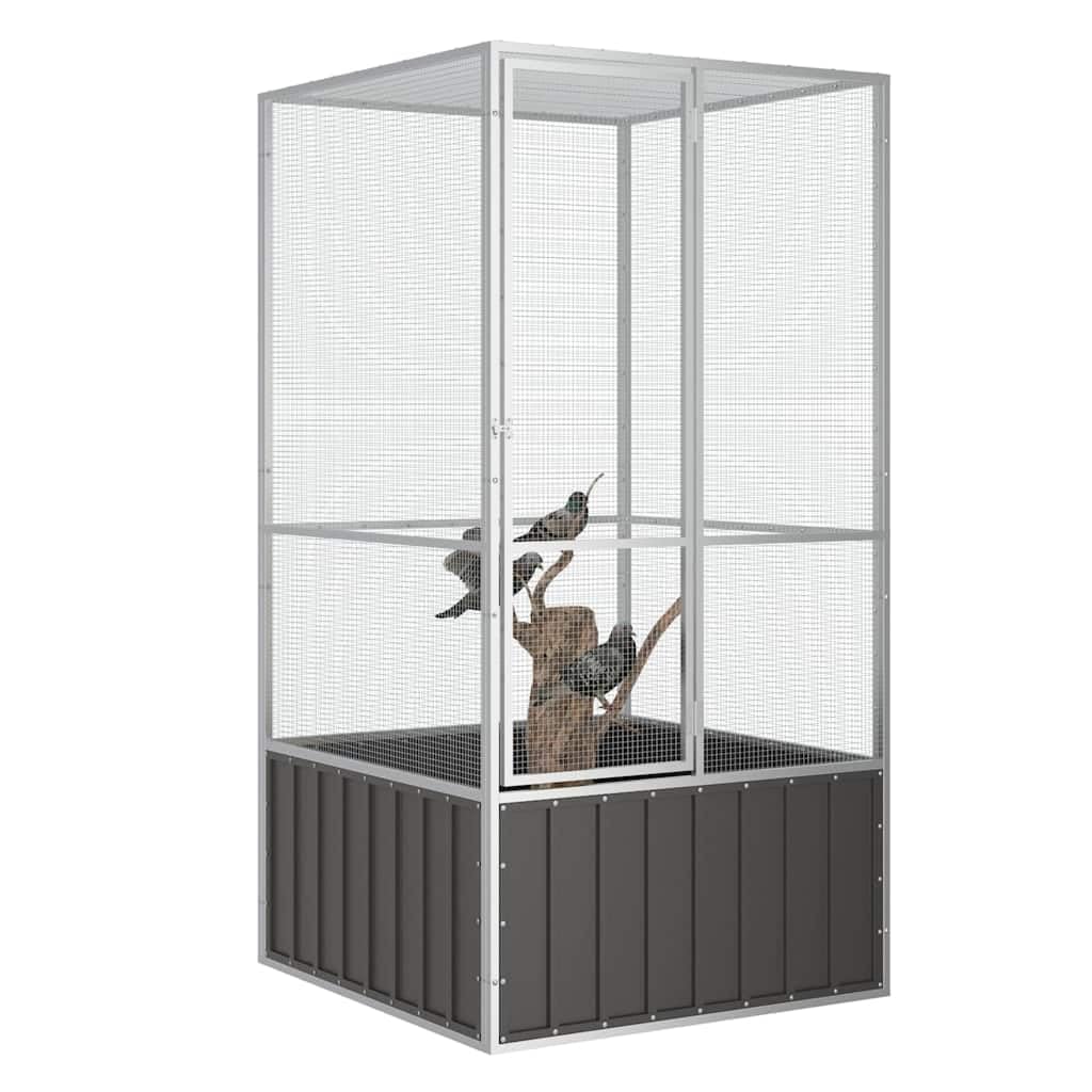 Vogelvoliere Innen Außen Aufzuchtkäfig,All-in-One-Vogelkäfig Außenvoliere Käfig Vogelhaus Voliere,Verzinkter Stahl Vogelkäfig,Anthrazit,111 x 107 x 211.5 cm
