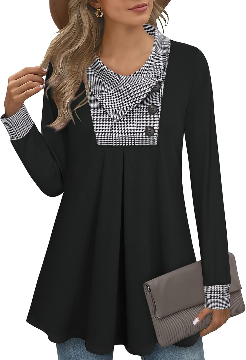RANPHEE Womens Long Sleeve Fall Tops Button Pullover Sweatshirts Casual Loose Fit Swing Tunic Shirts
