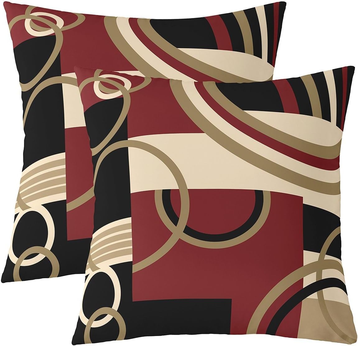 Feelyou Geometric Throw Pillow Covers 22"x22" Set of 2 Geometric Brown Black Red Pillow Cases Cushion Covers for Living Room Bedroom Stripe Line Decor Throw Pillowcases for Sofa Couch Chair
