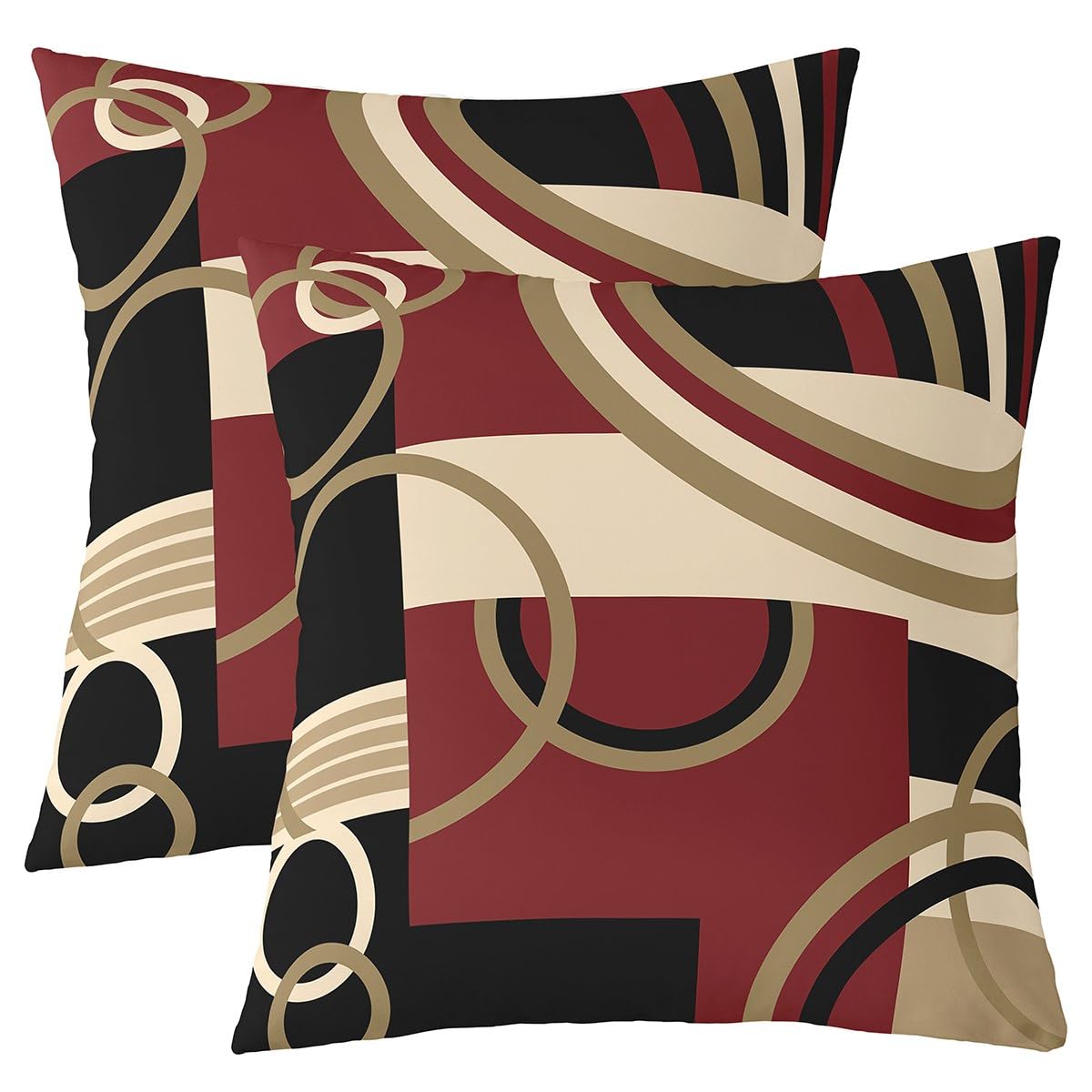 Housse de coussin geometrique 50x50 cm marron noir rouge pour salon et canape (Lot de 2)