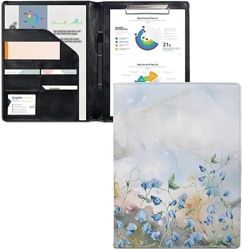 Flashideas Portapapeles estéticos de flores azules, folio, currículum de negocios con bloc de notas forrado recargable, regalos de oficina para
