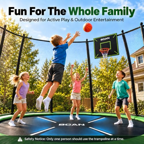 BCAN TR2 14FT Heavy-Duty Outdoor Trampoline, 1500 LBS Static Capacity, Reinforced Springs, Safety Enclosure Net, Built-in Basketball Hoop, Outdoor Backyard Trampoline with Ladder, Protective Padding - image 6