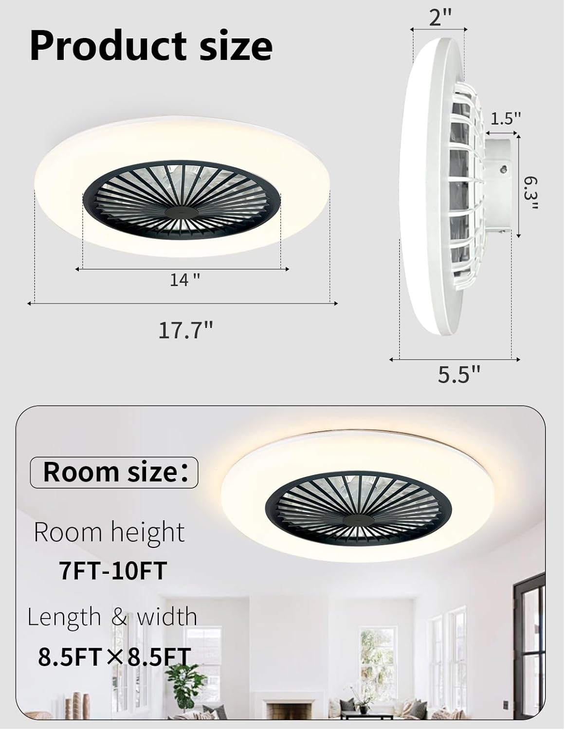 Ceiling Fan with Lights, Modern Low Profile Flush Mount Ceiling Fan, Dimmable LED Light with 6 Speeds Remote Control, Reversible Quiet Blades for Bedroom Living Room Kitchen Farmhouse
