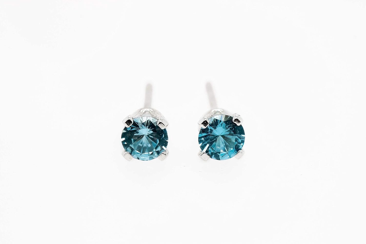 Tiny Birthstone Gemstone Post Stud Earrings in Sterling Silver | Multiple Color Choices & Sizes | Birthday Earrings for Women (3mm, December | Blue Zircon)
