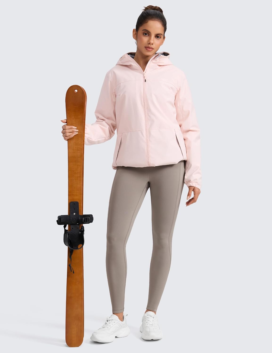 CRZ YOGA Water-Resistant Fleece Athletic Leggings Pockets 28" - Matte Thermal Hiking Casual Workout Womens Pants