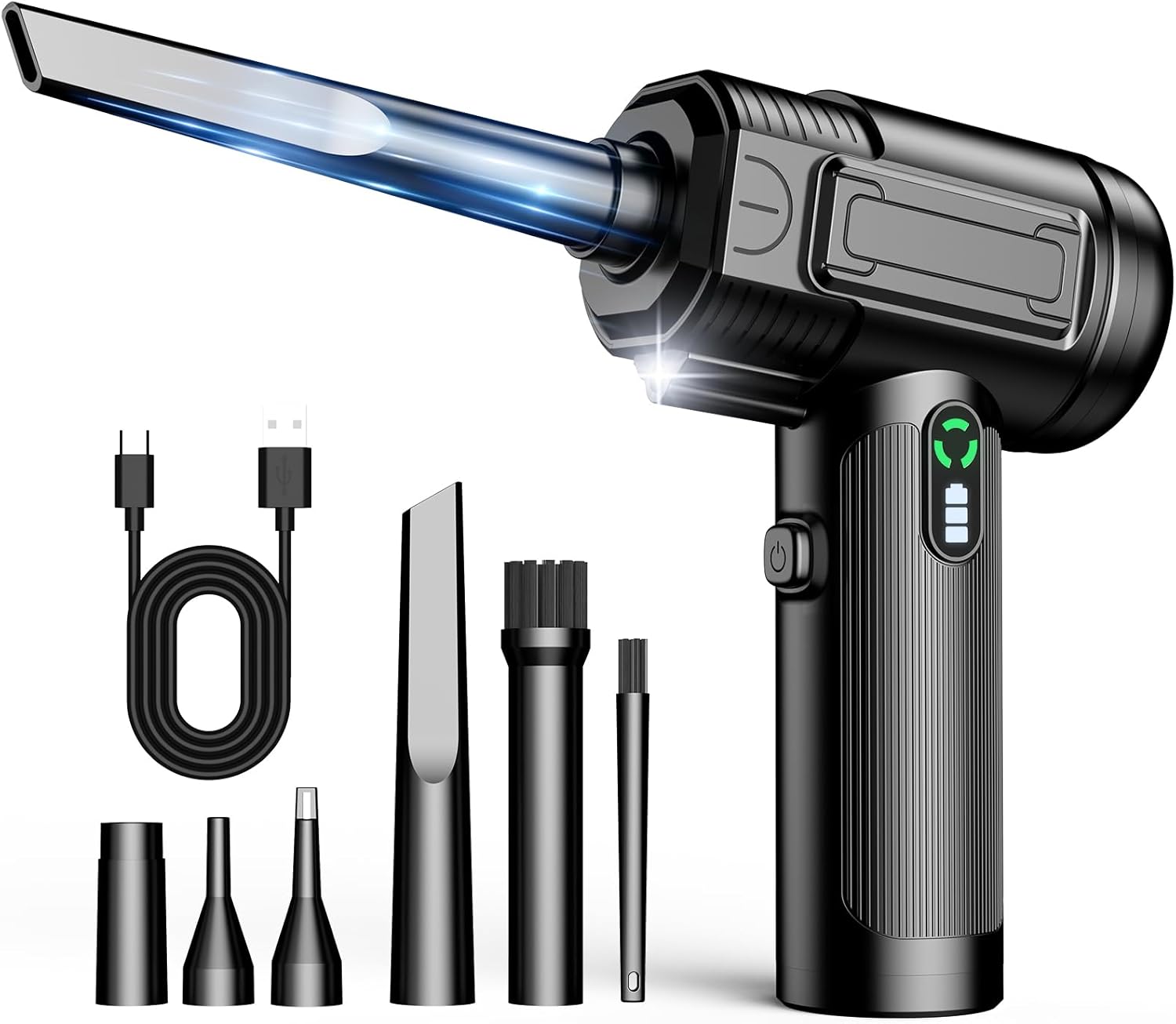 Compressed Air Duster: 100000RPM Electric Air Duster with LED Light Mini Air Blower Rechargeable Cordless Keyboard Cleaning Jet Dry Blower - Car