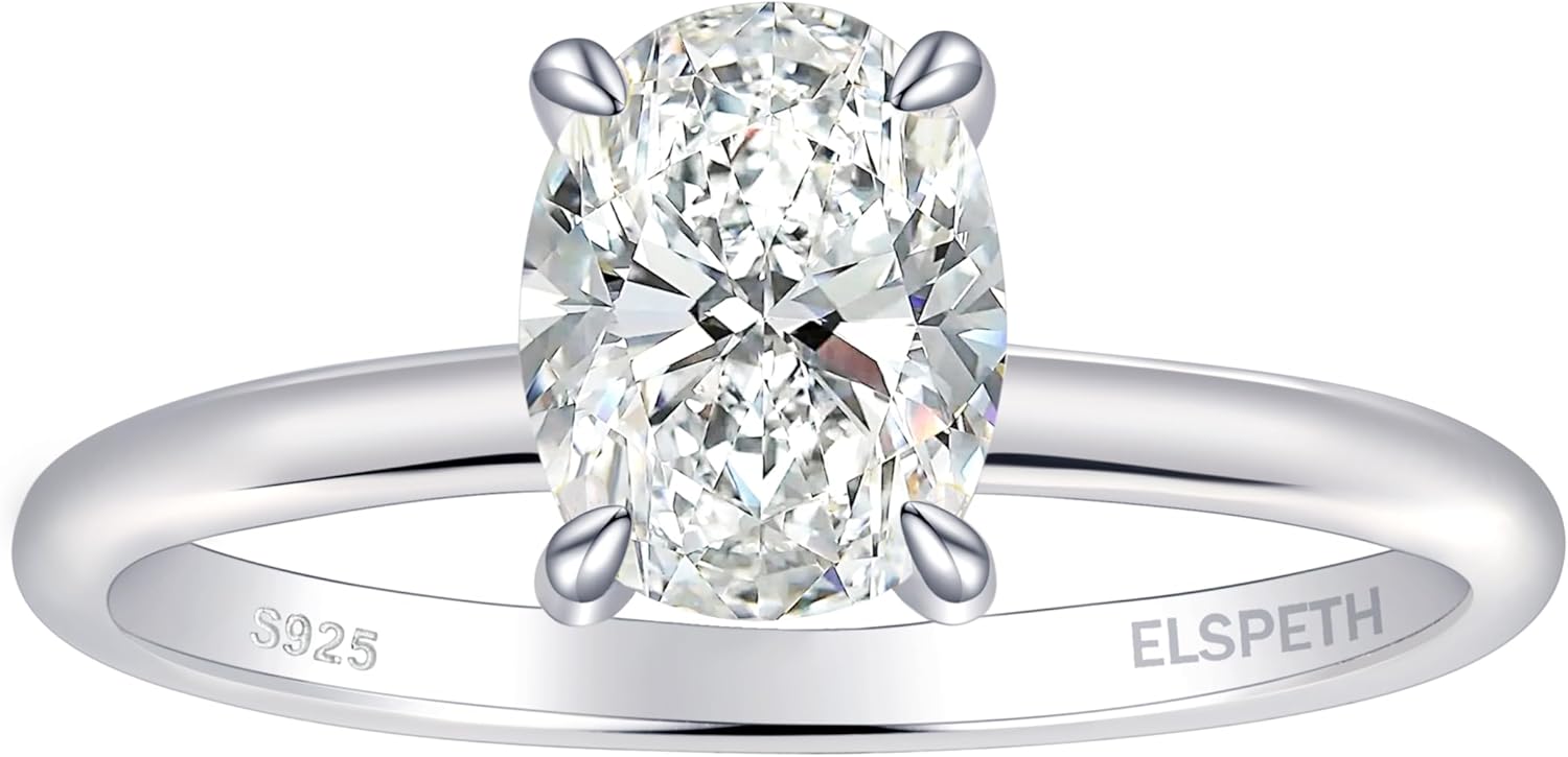 Elspeth 925 Sterling Silver Engagement Ring for Women Oval/Radiant/Pear/Princess/RoundCut Cubic Zirconia Promise Ring Size 4-10