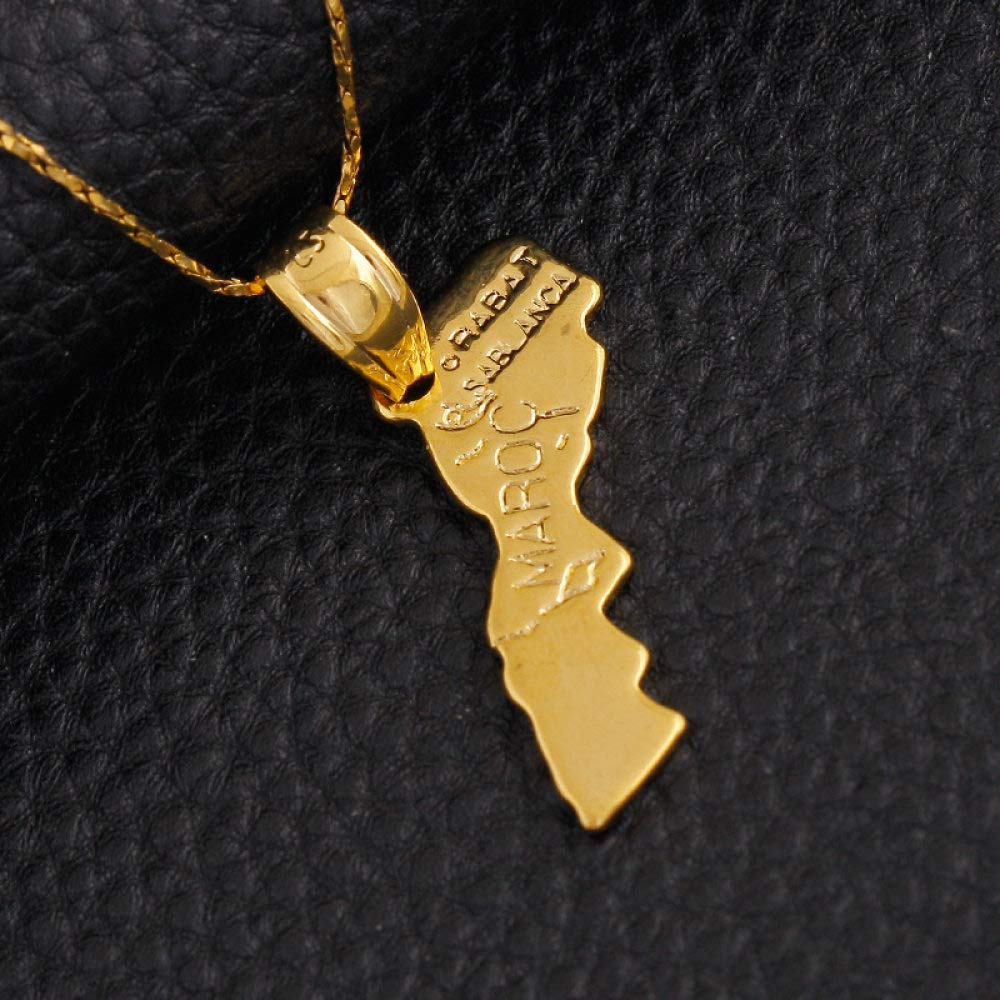 LUTAKU Marokko Kaart en Vlag Ketting voor Vrouwen Mannen, Marokko Ketting Hanger Charme, Rvs Kaart Sieraden Accessoires, Roestvrij staal