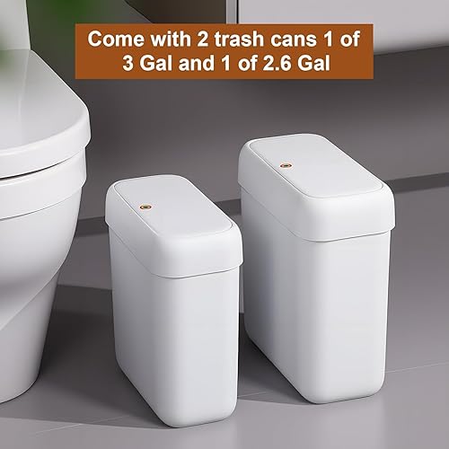 Miniatura 6 de funest Paquete de 2 basureros de baño con tapa, 3 galones12 L y 2.7 galones10 litros con tapa emergente, cubo de basura de plástico para espacios