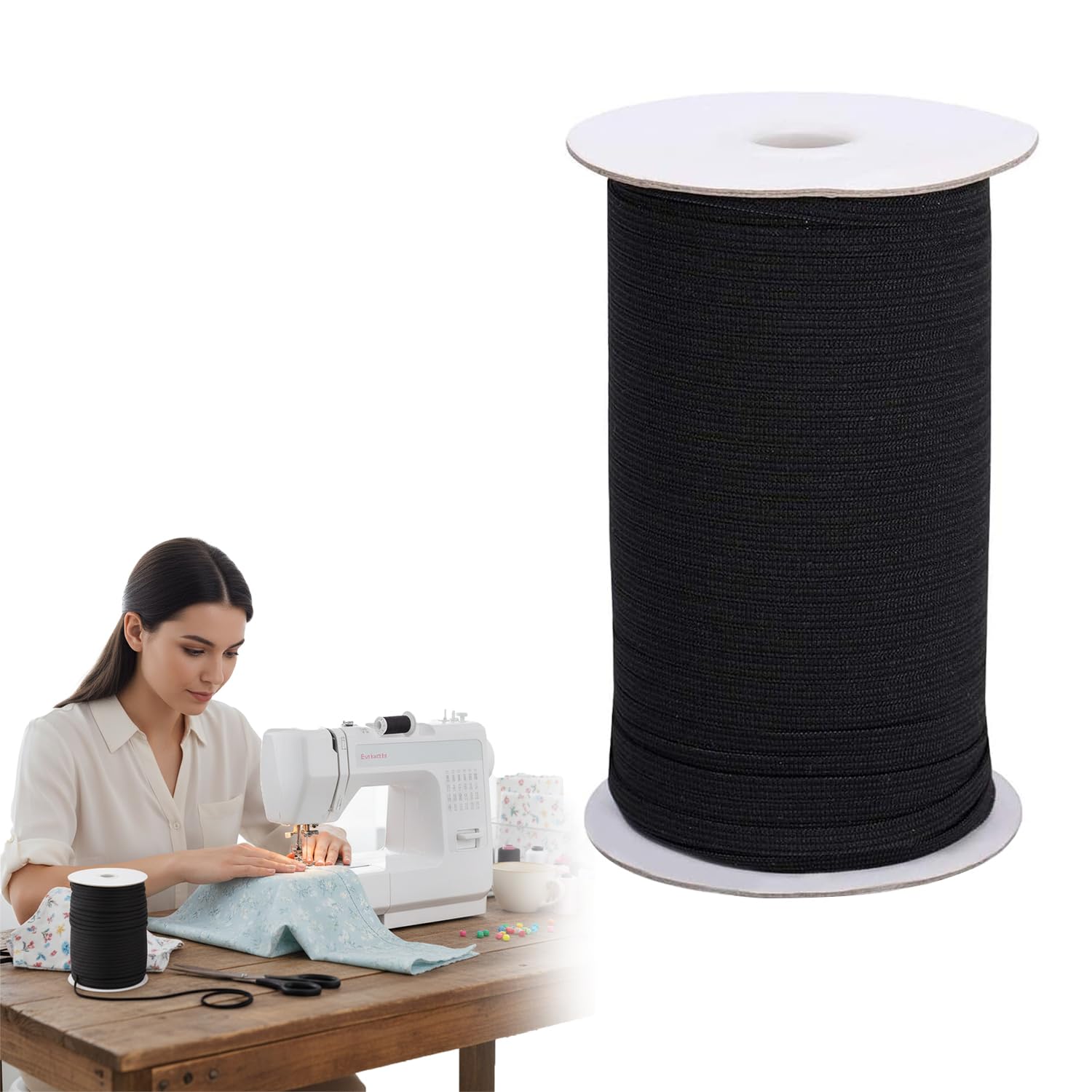 AMERTEER Elastic Beading Cord Spool 1/4 Inch | 200 Yard Black Round Stretch Elastic String for DIY Necklace Bracelet Jewelry Making | Sewing Crafts, Mask Ear Loops, Drawstring & Shock Cord Replacement