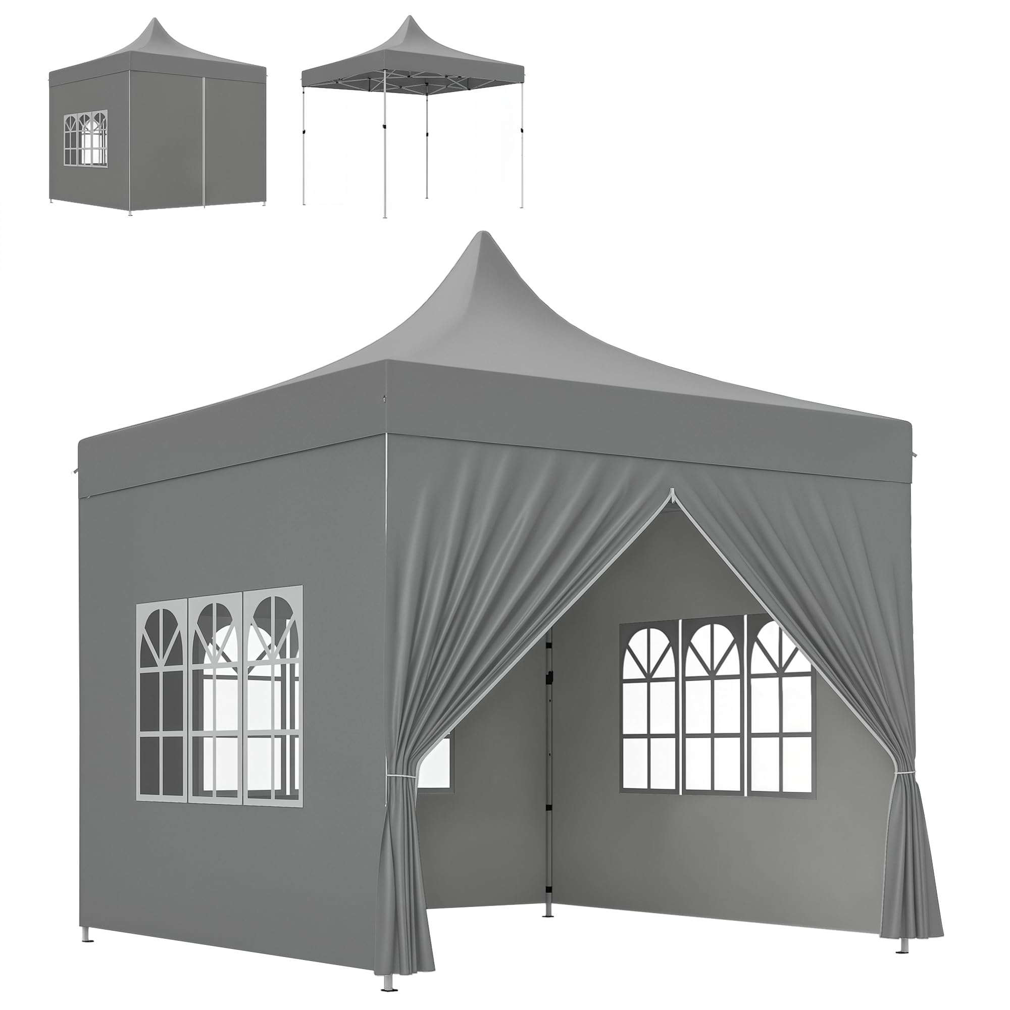 Outsunny Carpa Plegable Pop-up Gazebo 3x3 m Cenador Plegable con 4 Paredes Laterales Anti-UV Altura Ajustable Marco Metálico Robusta y Bolsa de Transporte para Camping Fiestas Gris