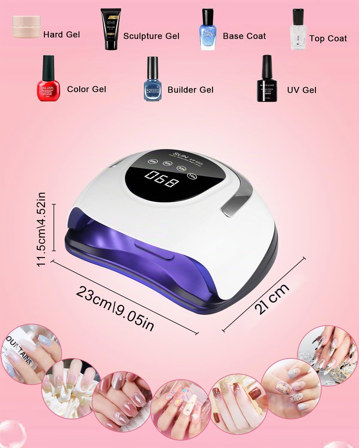 220W Lampe UV Ongles Gel, 10/30/60/99S Minuteries Lampe UV Vernis Semi Permanent, Portable Lampe LED Ongle avec Capteur Automatique, Professionnel Lampe UV Ongles Gel Pose pour Toutes Les Gels