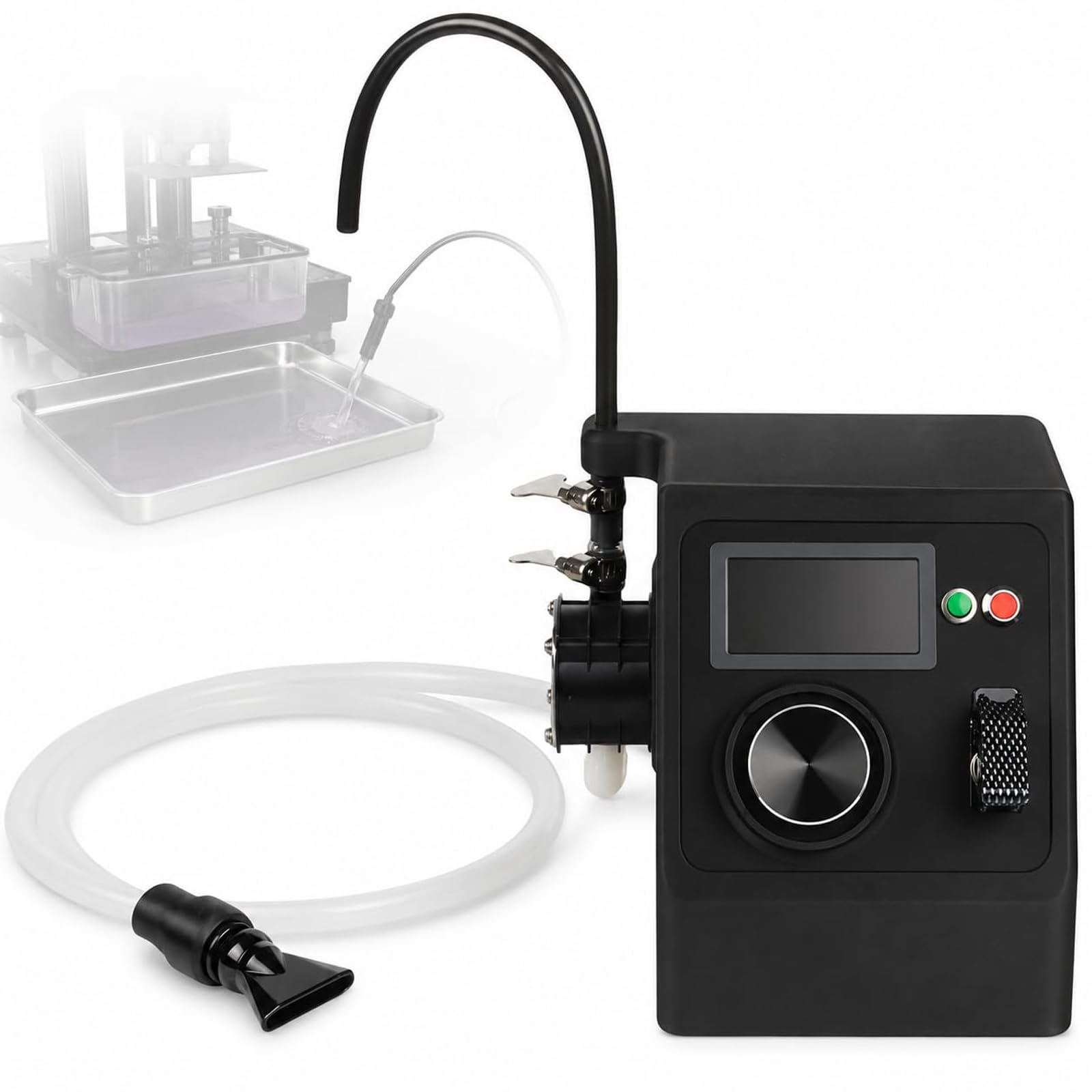 ZMJGLL 3D Printer Resin Pump, Electric Resin Recycle Tool, 360° Swivel Suction Nozzle, Flow Rate 1L~2L/min, with Digital Display Screen/duckbill Adapter/tray