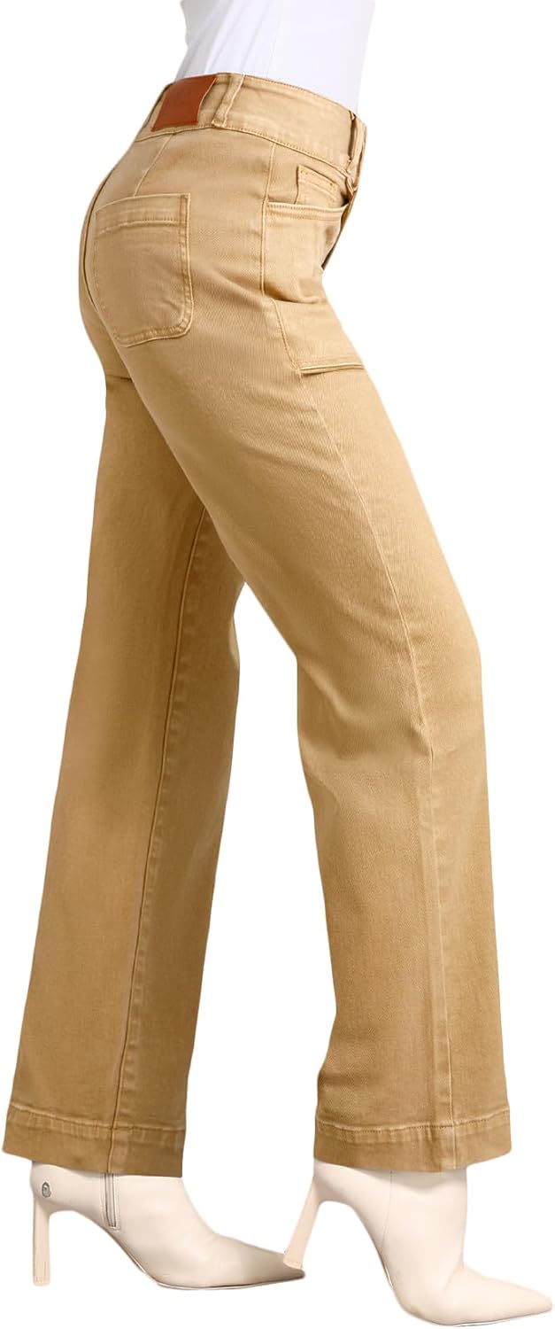 Sidefeel Women's Wide Leg Jeans High Waisted Stretchy Tummy Control Straight Leg Denim Pants - Image 2