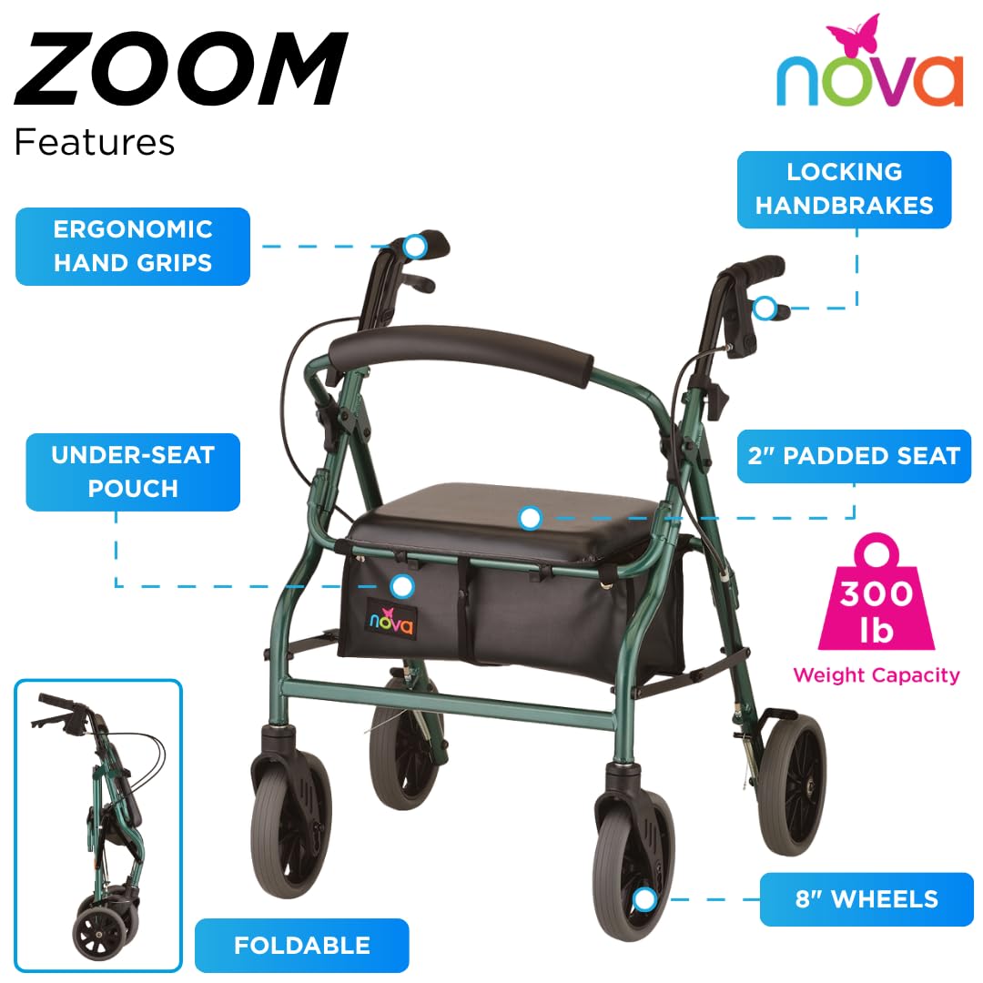 Amazon.com: NOVA Zoom 20 Rollator Walker for Seniors, Rolling