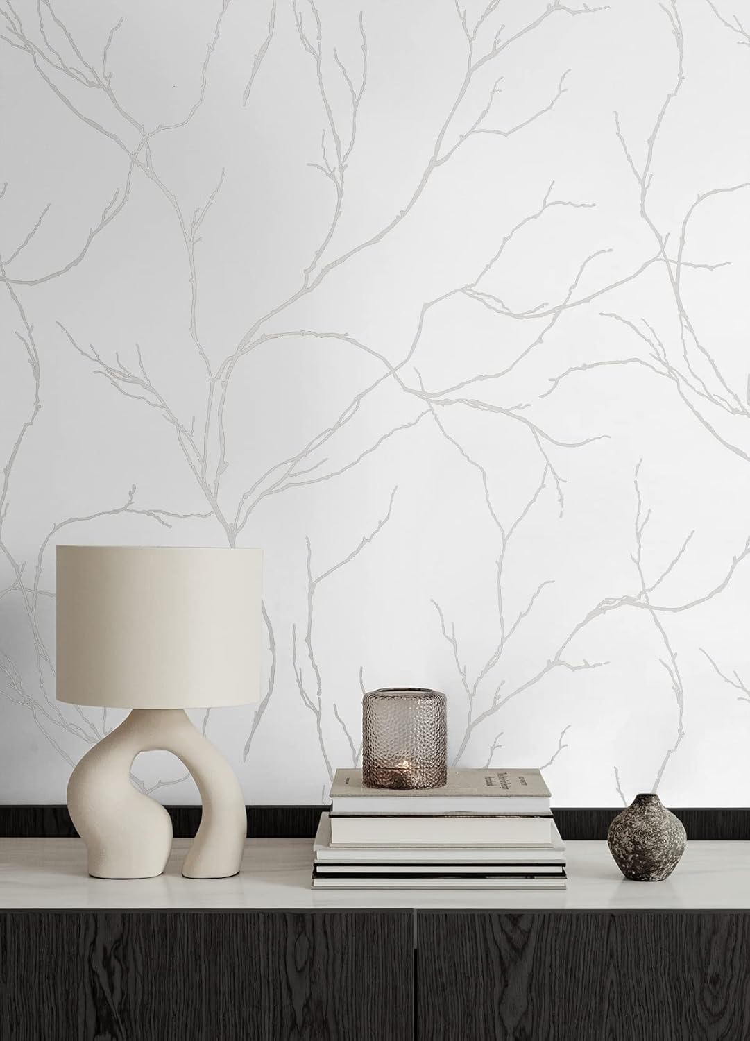 NextWall Delicate Branches Peel and Stick Wallpaper (Metallic Silver)