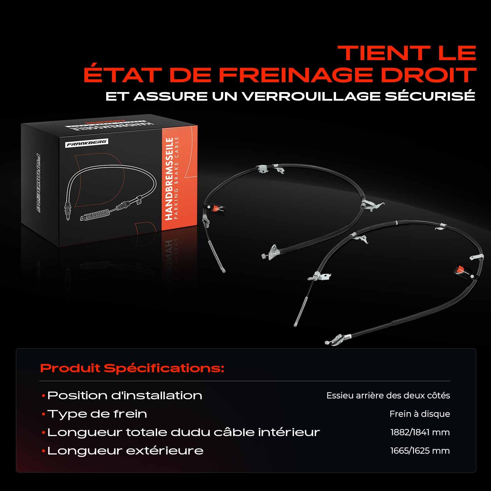 Frankberg 2x Câble de frein de stationnement pour frein à disque