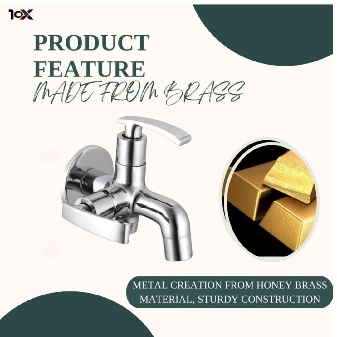 10X Bib Tap 2 in 1 BC-9334 Dual Outlet Wall Mounted Tap with Aerator | Heavy Brass Cartridge | Chrome Plated | Compatible with Health Faucet/Jet Spray 4