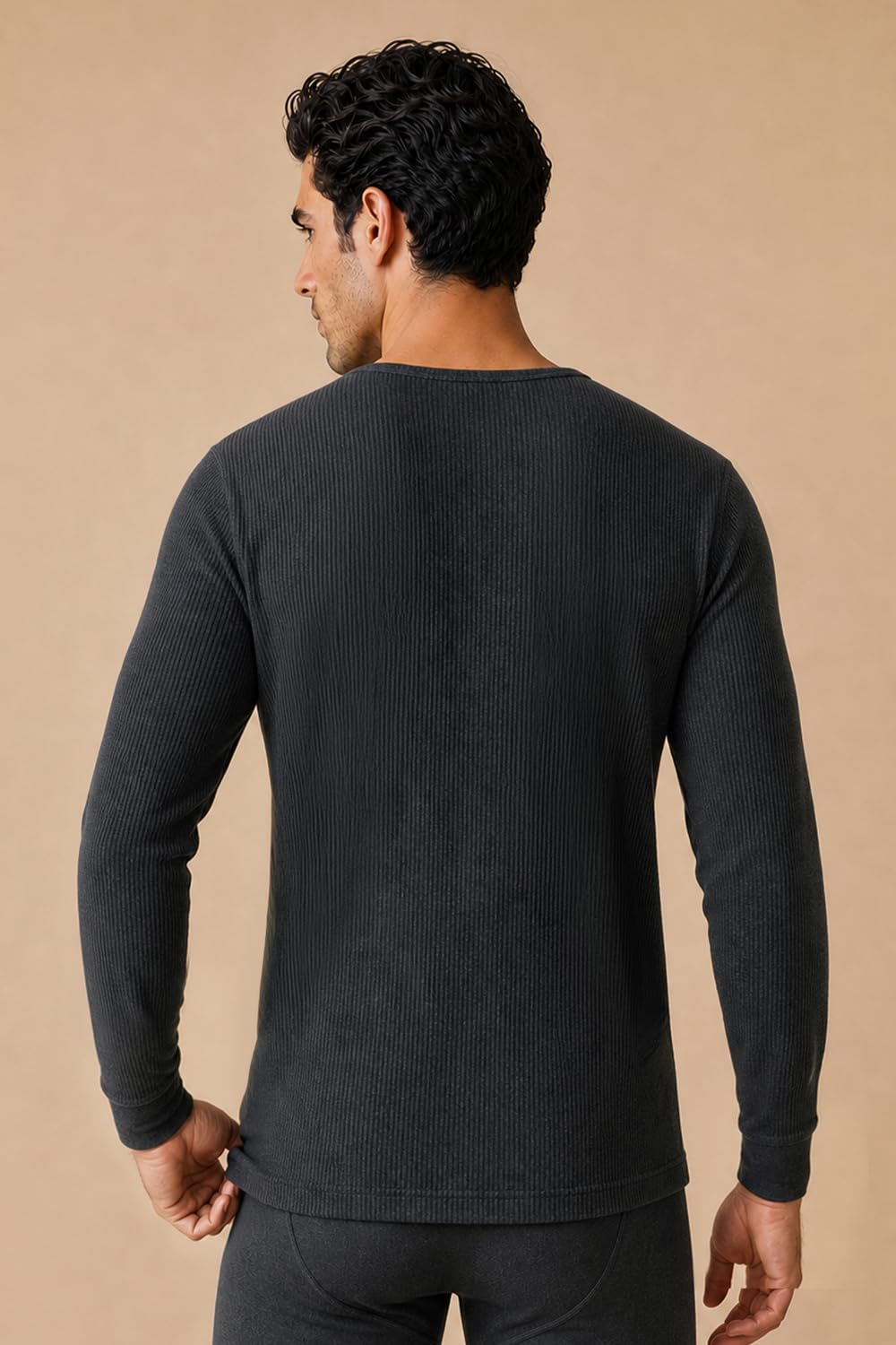 Van Heusen Men Thermal Top - Cotton Viscose Blend - Anti Bacterial, Low Neck, Full Sleeve _71002_Charcoal Melange_M 2