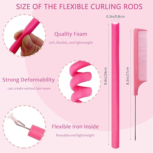 Miniatura 2 de 60 varillas rizadoras flexibles, 9.45 x 0.31 pulgadas, rodillos de espuma para cabello largo y corto, para mujeres y niñas, rizadores de pelo sin