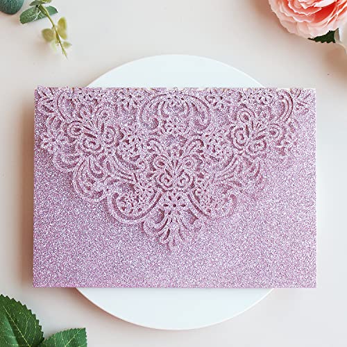 Invitaciones para bodas elegantes caladas a láser pack de 20 tarjetería tríptica lila Hosmsua