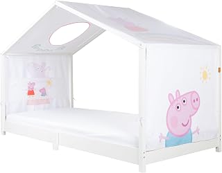 roba Peppa Pig Bezug für Montessori Hausbett 90 × 200 cm – Himmelbett-Zubehör mit 3 Aufbewahrungstaschen & Dachfenster – Weiß/Rosa