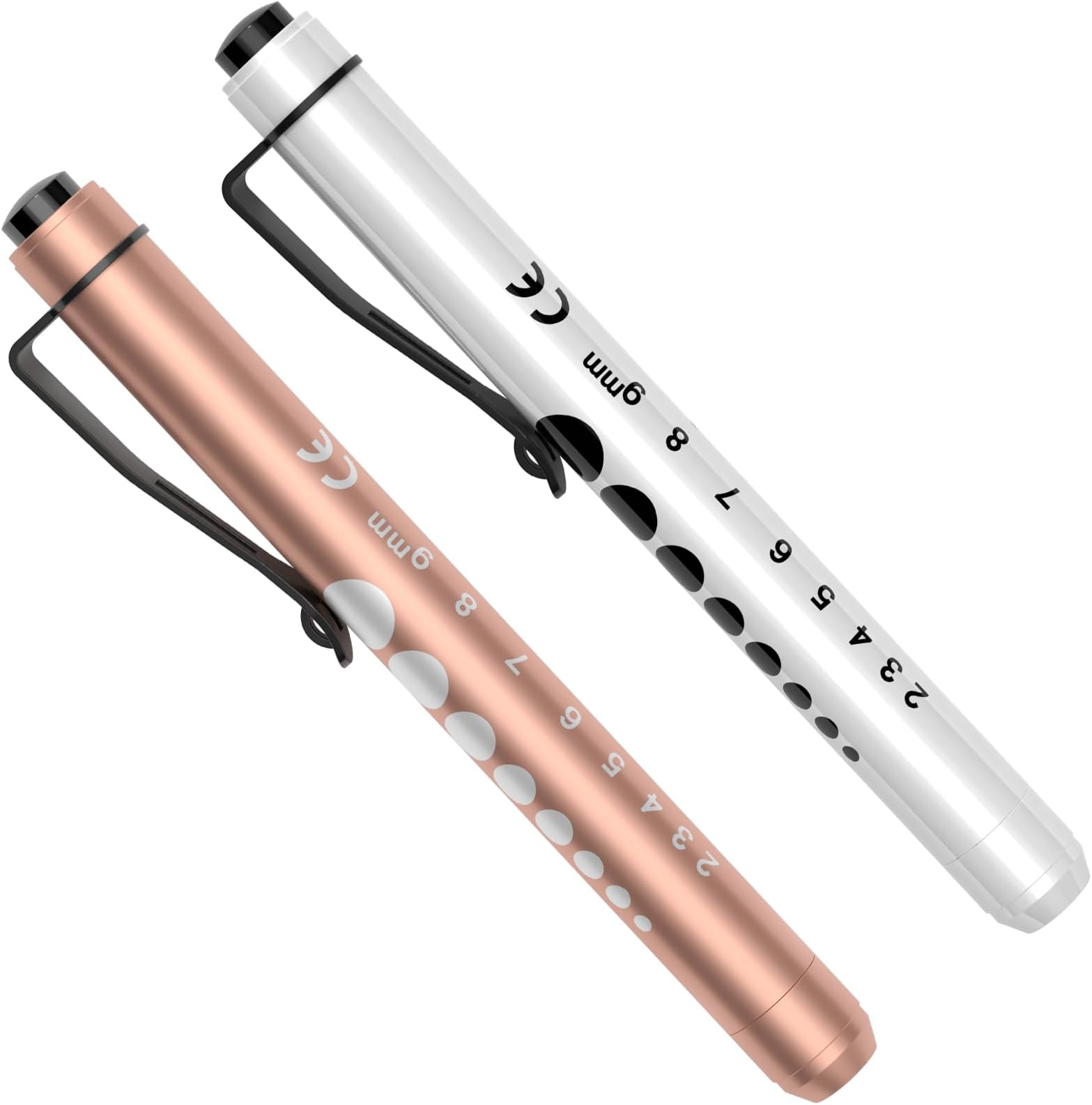 RISEMART Pen Lights for Nurses, 2Pack Reusable Medical Pen Light with Pupil Gauge and Ruler, White Light LED Penlight for Nurse Student Doctors EMT (Gold/White)
