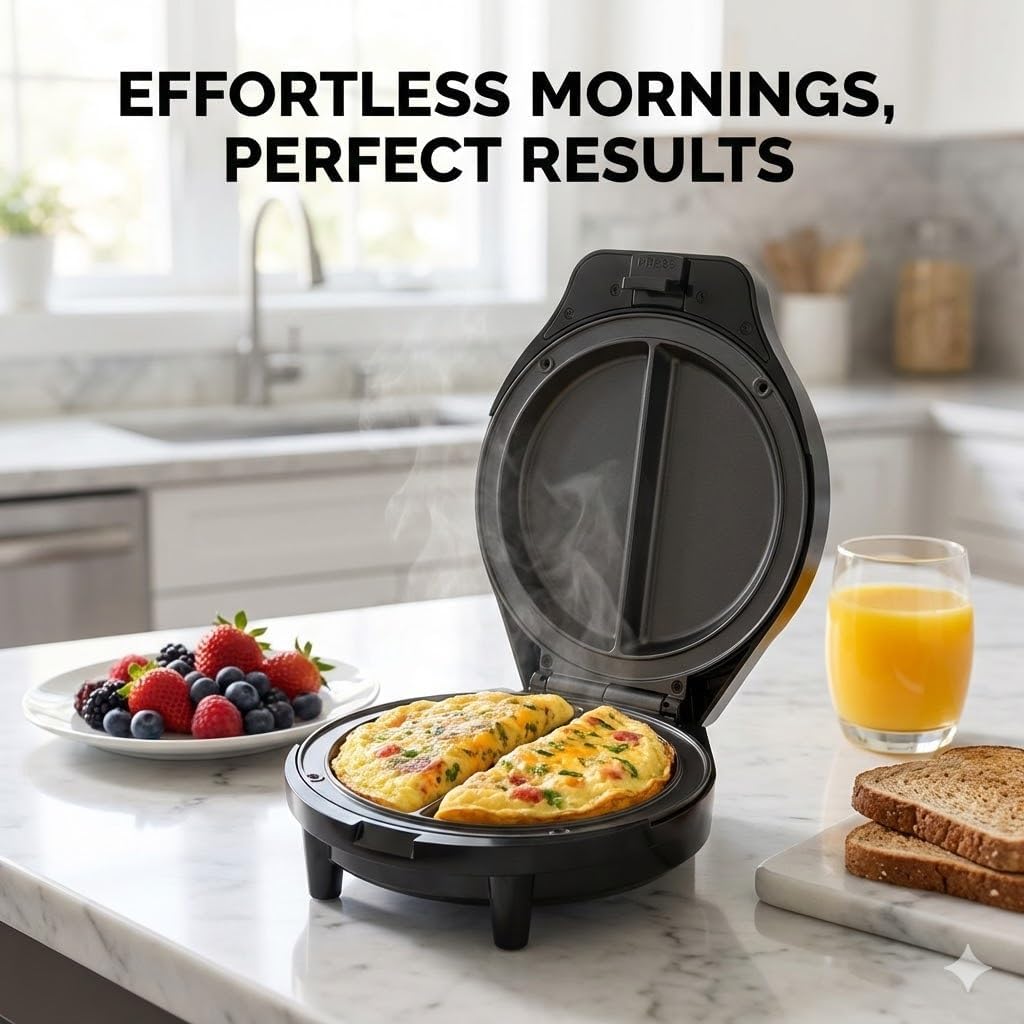 Dual-Zone Electric Omelette Maker,Omelette Maker Electric,1000w Rapid Double-Sided Egg Cooker With Non-Stick Plates，Anti-Silp Base Anti-Scald Handle Cool-Touch Handle for Home,Dorm&Travel